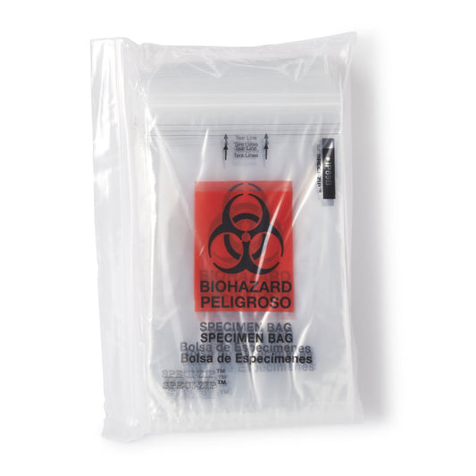 Lab Guard Standard, Single Zip Closure with Flap, 6 x 9, 2 Mil, 3-Wall, Clear/Black & Red, 100/pk, 10 pk/cs