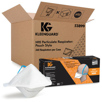 KleenGuard N95 Pouch Respirator, Regular Size, White, 20/ctn, 12 ctn/cs