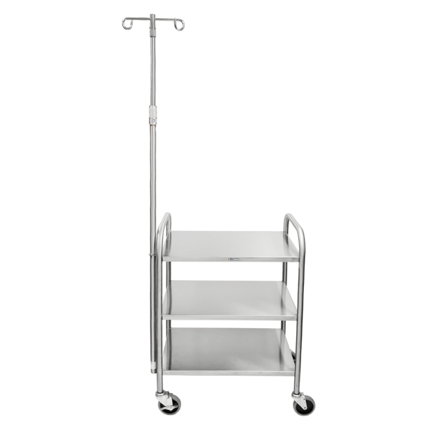 Utility Cart, Medium Duty, 25"W x 35 3/4"H x16 1/2"D, (3) Shelves, 4" Casters, (2)  with Brake, 2 Hook IV Pole (DROP SHIP ONLY)