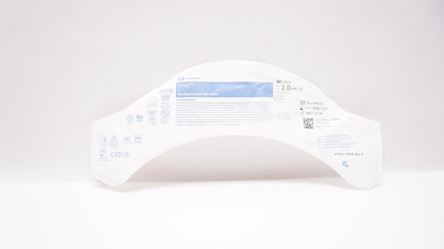 Oral/Nasal Tracheal Tube, 2.0mm, Cuffless, Hooded Murphy Tip with Eye, Magill Curve, Latex Free (LF), Sterile, 10/bx (Continental US Only)