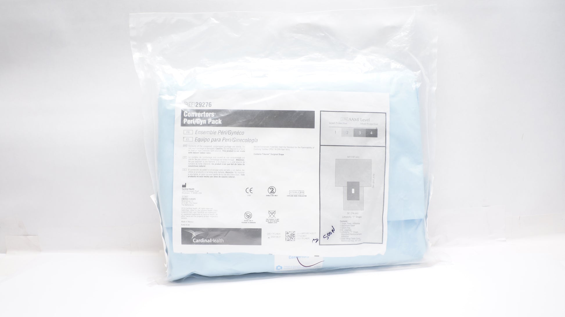 Peri-GYN Surgical Drapes Pack, Includes: (1) Lithotomy T Drape, (1) Drape Towel, (1) Absorbent Towel, (1) Pair of XL Leggings, (1) Suture Bag, (1) 44" x 90" Outer Wrap, Latex-Free, 10/cs (Continental US Only)