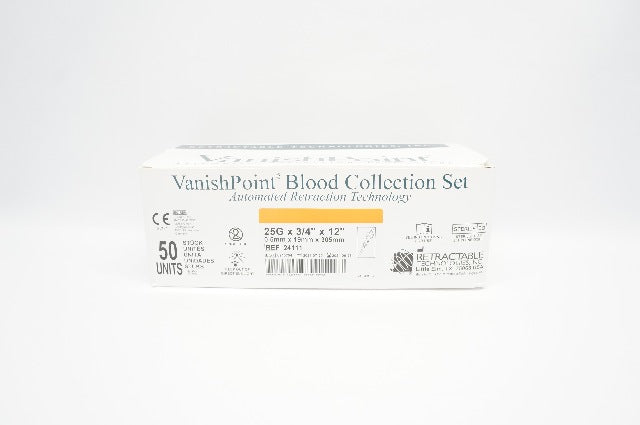 Blood Collection Set with Luer Adapter, 25G x 3/4" with 12" Tubing, 200/cs