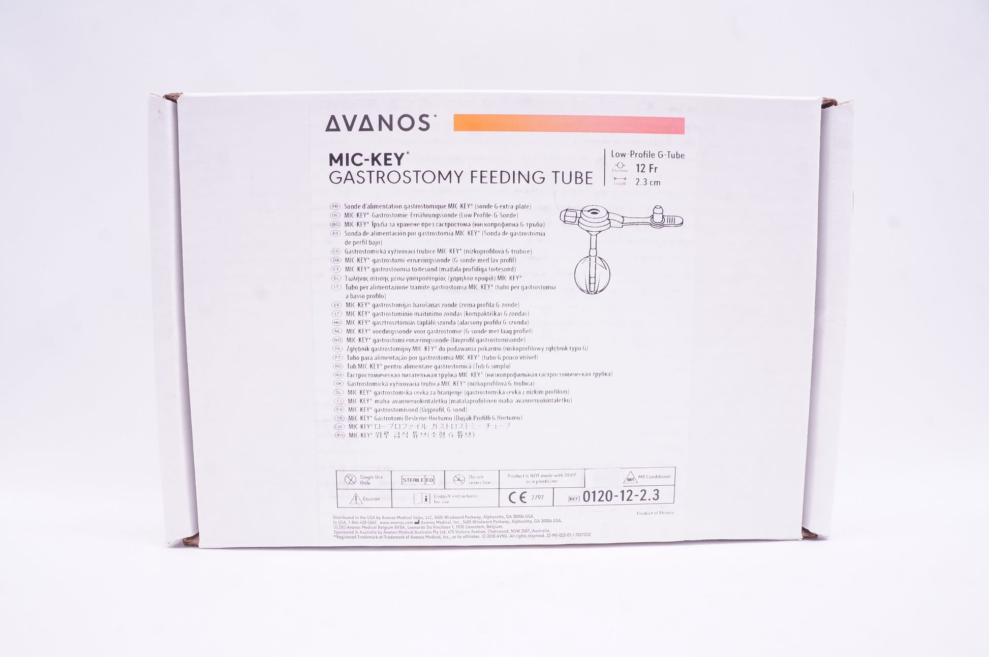 Gastrostomy Tube, Low Profile, 12FR, 2.3cm Stoma Length, Sterile (US Only) (Authorized Distributor Sub-Agreement Required  - See Manufacturer Details Page)