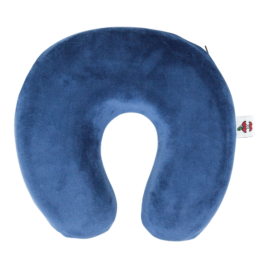 Memory Travel Neck Pillow, Visoelastic Foam, Blue, Polyester Cover, 1/ea