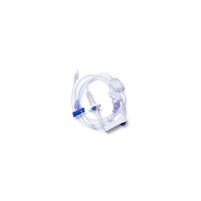 IV Pump Admin Set, Includes: Backcheck Valve, (2) Needle-Free Valves, Roller Clamp, (2) Slide Clamps, 0.22 Micron Filter, Rotating Male Luer Lock with Retractable Collar, 106" Length, 22 ml, 50/cs