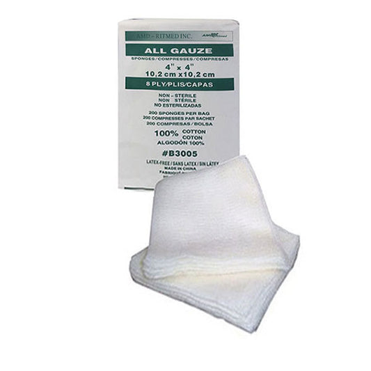Gauze Sponge, 4" x 4", 8-Ply, Non-Sterile, 200/bg, 20 bg/cs