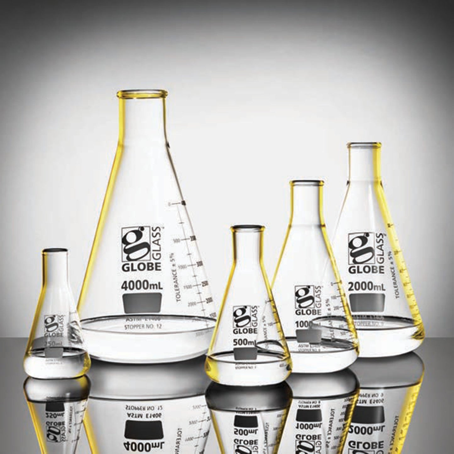 Flask, Erlenmeyer, Globe Glass, 2000mL, Heavy Duty, Narrow Mouth, Dual Graduations, ASTM E1406, 1/bx (EA=BX)