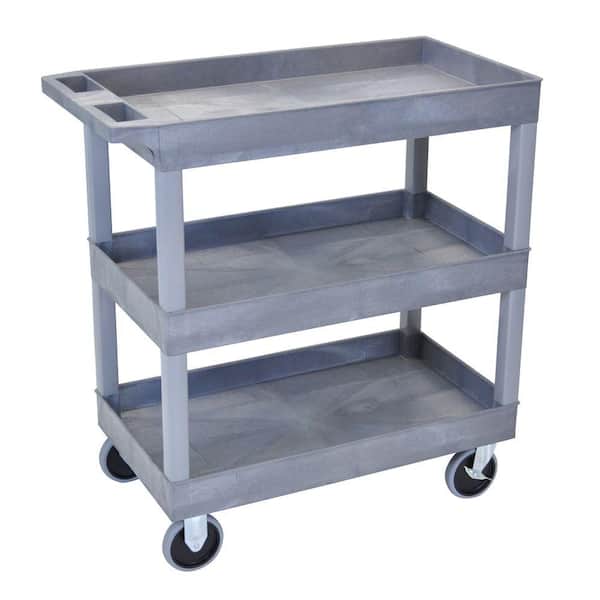 Tub Cart, Three Shelves (2.5" Deep each), Gray, 32"W x 18"D, with (4) 5" Heavy Duty Casters (2 with Locking Brakes), Maximum Weight Capacity 500lbs (DROP SHIP ONLY)