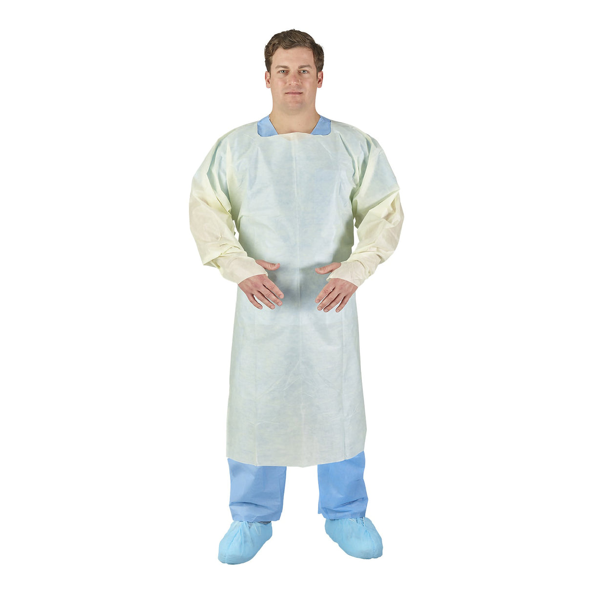 Over-the-Head Cover Gown, Thumb Hooks, Yellow, Universal, 100/cs (US Only)