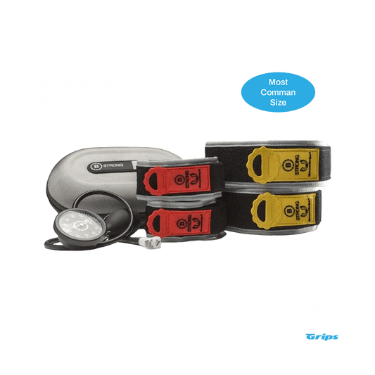 Individual Package Includes: 4 BFR Bands Total (1) Pair Each of Sizes 3 & 5, (1) Hand Pump, (1) Carrying Bag, (1) License to BStrong's Guidance App (Products cannot be sold on Amazon.com, Walmart.com, eBay or any other 3rd party platform)