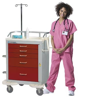 Cart, 5 Drawer, Drawer Configuration: (3) 3", (1) 6", (1) 9", Breakaway Lock, 39_"H x 25"D x 32"W, Two Tone Red (DROP SHIP ONLY)
