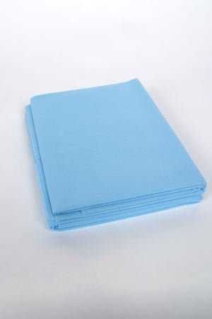 Fitted Cot Sheet, PE Coated, Standard, Non-Woven, Elastic Ends, Blue, 33" x 89", 5/bg, 10 bg/cs
