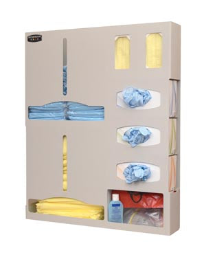 Protective Wear Dispenser, Large Volume, Holds Gowns/Aprons/Coveralls/Jumpsuits, USP <800> Compliant, Keyholes for Wall Mounting, Quartz Beige ABS Plastic (Made in the USA)