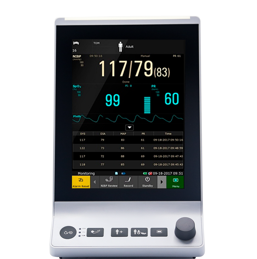 Vital Signs Monitor, w/Spot Check, Continuous Monitoring, and Ward Round Mode, NIBP, SpO2, and Exergen Temporal Temperature Kit (TAT5000S Probe), Touch Screen, Wi-Fi, and Internal Memory Data Review and Patient Storage, Printer installed onto Side of Unit (DROP SHIP ONLY)(Not Available For Sale into Canada)