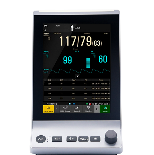 Vital Signs Monitor, w/Spot Check, Continuous Monitoring, and Ward Round Mode, NIBP, SpO2, and Exergen Temporal Temperature Kit (TAT5000S Probe), Touch Screen, Wi-Fi, and Internal Memory Data Review and Patient Storage, Printer installed onto Side of Unit (DROP SHIP ONLY)(Not Available For Sale into Canada)