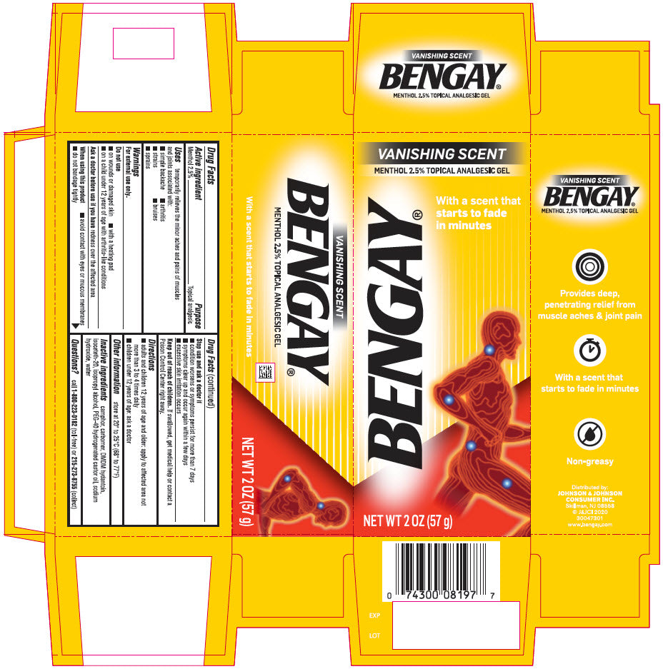 Greaseless Bengay, Menthol Pain Relieving Gel, Vanishing Scent, 2 oz., 3ea/bx, 12 bx/cs (Continental US+HI Only) (Pricing Subject to Change without Prior Notification)