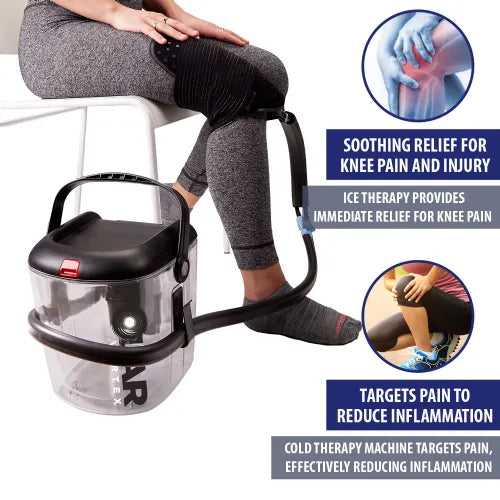Polar Vortex Package includes: Ice therapy machine, Therapy pad, Foam-insulated connector tubing, Adjustable secure straps