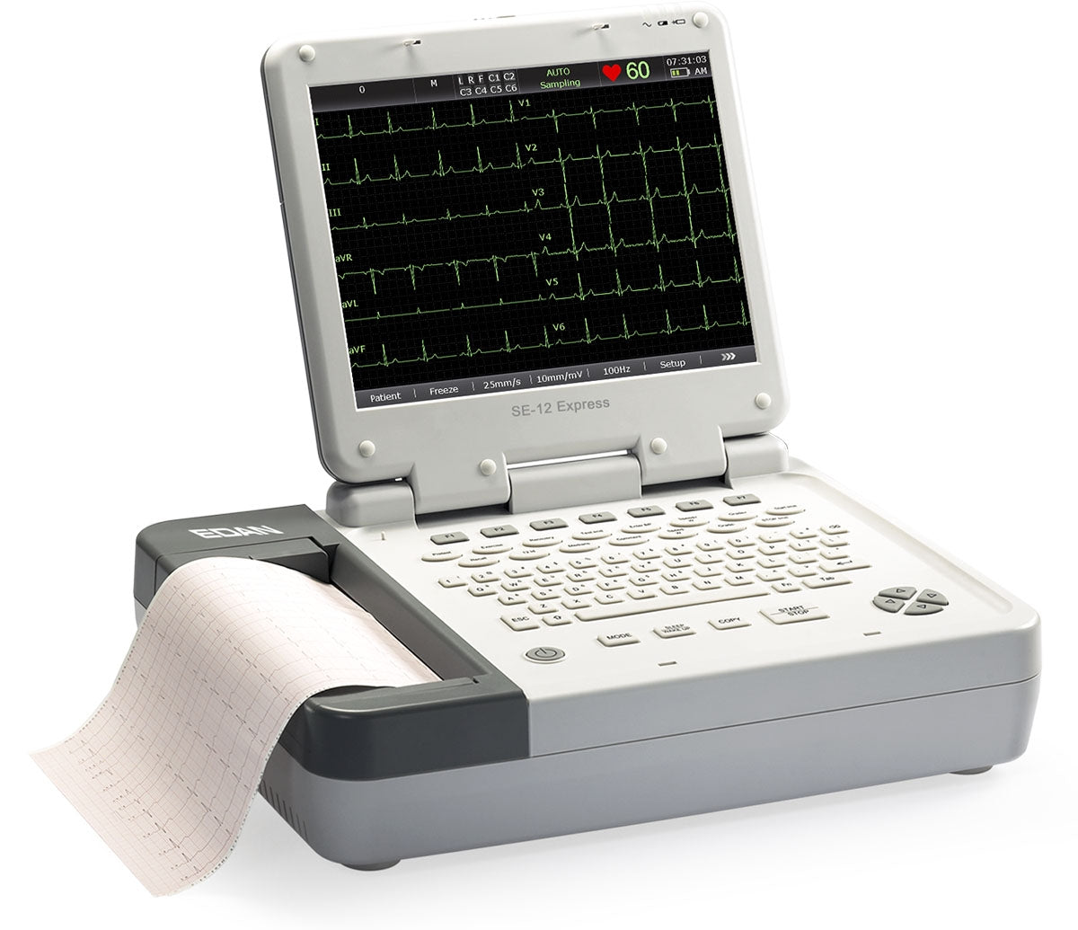 SE-12 Express ECG Machine, Alphanumeric Keyboard, One Touch Operation, 12.1 High-Res Foldable Color TFT Touch-Screen, Built-in Rechargeable Lithium Battery & Internal Memory Storage