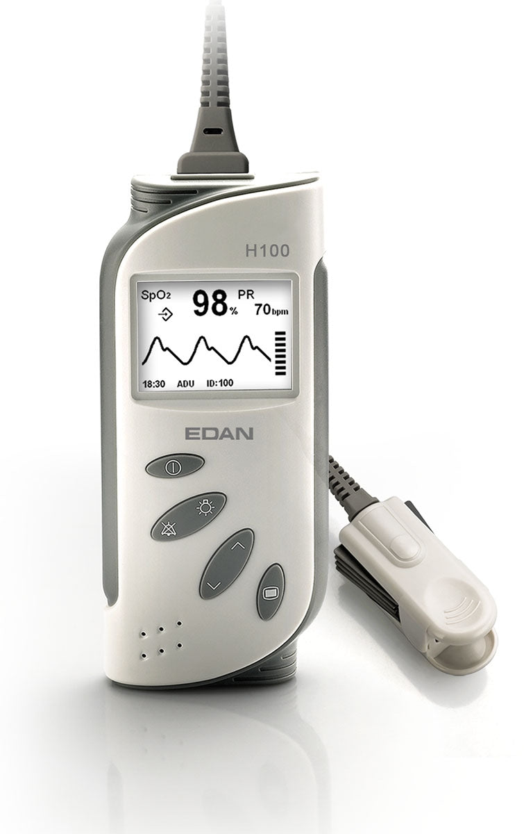 Pulse Oximeter, Main Unit, LCD Screen, RTC Display, SpO2 and Pulse Rate Management, Display Numeric & Waveform of SpO2 Simultaneously, Size AA (Up to 48hr Working), Up to 100IDs and 300hrs data storage,10min Trend Graph & Table of SpO2 & Pulse Rate, Pitch Tone (DROP SHIP ONLY)(Not Available For Sale into Canada)