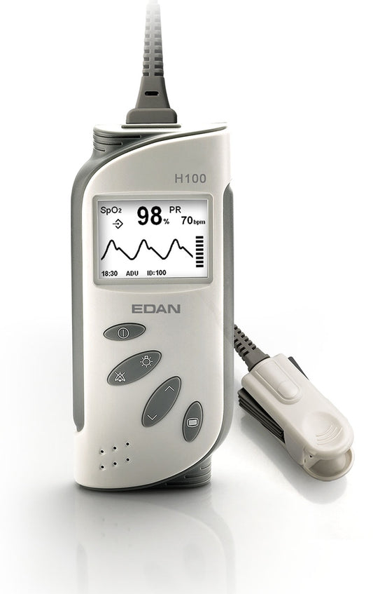 Pulse Oximeter, Main Unit, LCD Screen, RTC Display, SpO2 and Pulse Rate Management, Display Numeric & Waveform of SpO2 Simultaneously, Size AA (Up to 48hr Working), Up to 100IDs and 300hrs data storage,10min Trend Graph & Table of SpO2 & Pulse Rate, Pitch Tone (DROP SHIP ONLY)(Not Available For Sale into Canada)