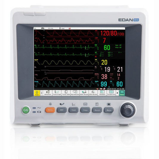 iM50 Patient monitor with 8.4'' touch screen and WiFi. Standard parameters- 3/5-lead ECG, RESP, NIBP, 2-TEMP, PR, HR, EDAN SpO2. Open CO2 and IBP ports (DROP SHIP ONLY)