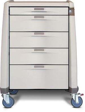 Standard Cart, 43" H X 24" D X 31" W, Light Creme/ Dark Creme, Auto Relock, (1) 3" Drawer, (3) 6" Drawers and (1) 10" Drawer (DROP SHIP ONLY)