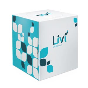 Livi Facial Tissue, Cube Box, 2-Ply, White, 90 sheets/bx, 36 bx/cs (APT #452028)