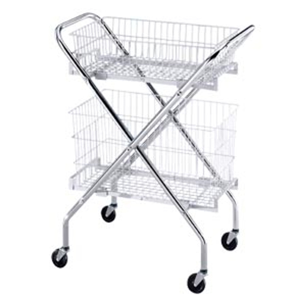 Folding Utility Cart Kit, Includes: (1) Folding Utility Cart, (2) Wire Baskets, 6" Chrome 24 1/2"W x 6"H x 14 1/4"D (DROP SHIP ONLY)