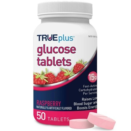 Glucose Supplement TRUEplus™ 50 per Bottle Chewable Tablet Raspberry Flavor (P1H01RS-50)