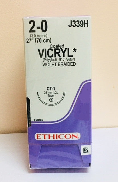 Suture, Taper Point, Size 2-0, 27" Violet Braided, Needle CT-1, _ Circle, 3 dz/bx (Continental US Only)