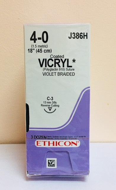 Suture, Reverse Cutting, Size 4-0, 18", Violet Braided, Needle C-3, 3/8 Circle, 3 dz/bx (Continental US Only)