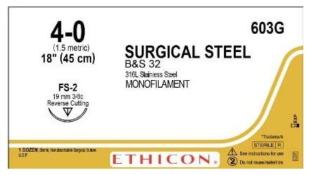 Suture, Steel, Mono, Size 3-0, 18", B&S 24, 50/tube, 12 tube/bx (Continental US Only)