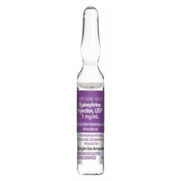 Epinephrine Injection 1mg/mL 1:1000 Ampule 1mL/Ea, 100 EA/CA (54288010310)