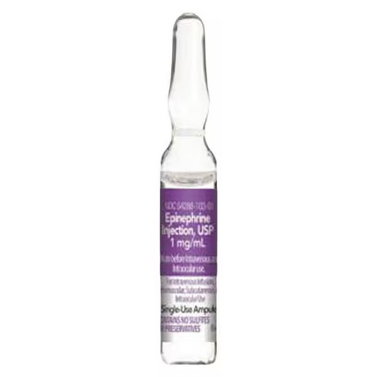 Epinephrine Injection 1mg/mL 1:1000 Ampule 1mL/Ea, 100 EA/CA (54288010310)
