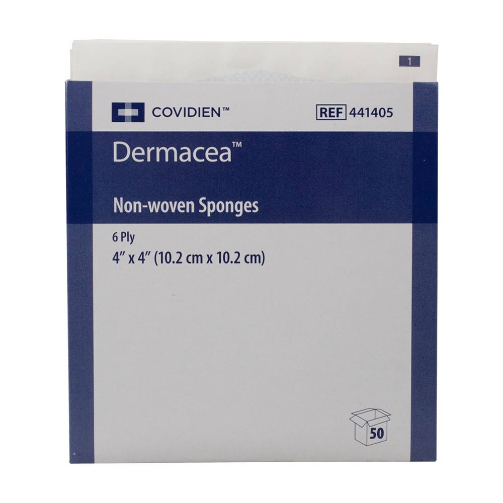 Dermacea Standard Non-Woven All-Purpose Gauze Sponge, 4" x 4", 6-Ply, Sterile, 2/pch, 1 pch/pk, 25 pk/ct, 12 ct/cs (Continental US Only)