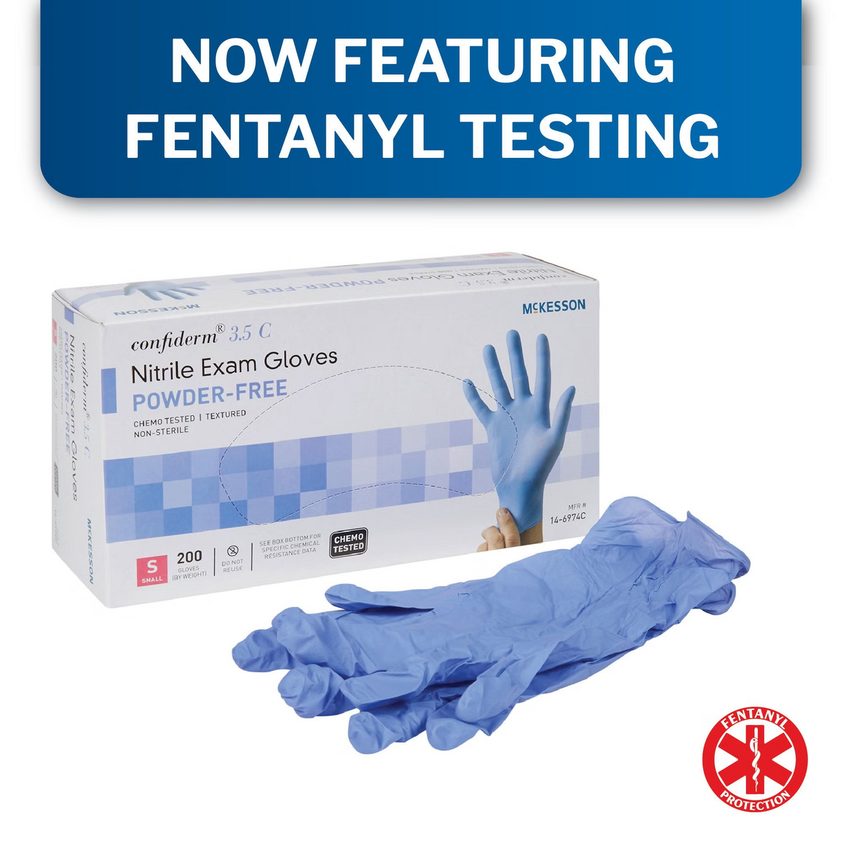 Exam Glove McKesson Confiderm® 3.5C Small 200 per Box NonSterile Nitrile Standard Cuff Length Textured Fingertips Blue Chemo Tested 200/bx (14-6974C)