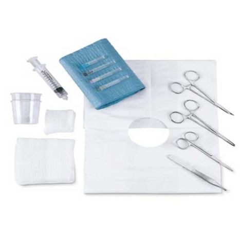 Laceration Kit with Assorted Needles, 3" Fenestrated Paper-Poly Drape and Stainless Steel Instruments, 20/cs