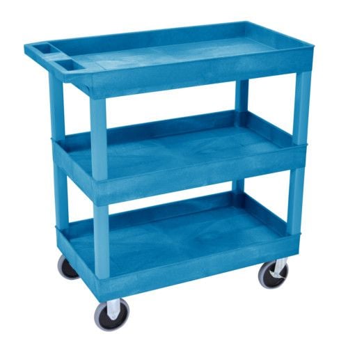 Tub Cart, Three Shelves (2.5" Deep each), Blue, 32"W x 18"D, with (4) 5" Heavy Duty Casters (2 with Locking Brakes), Maximum Weight Capacity 500lbs (DROP SHIP ONLY)