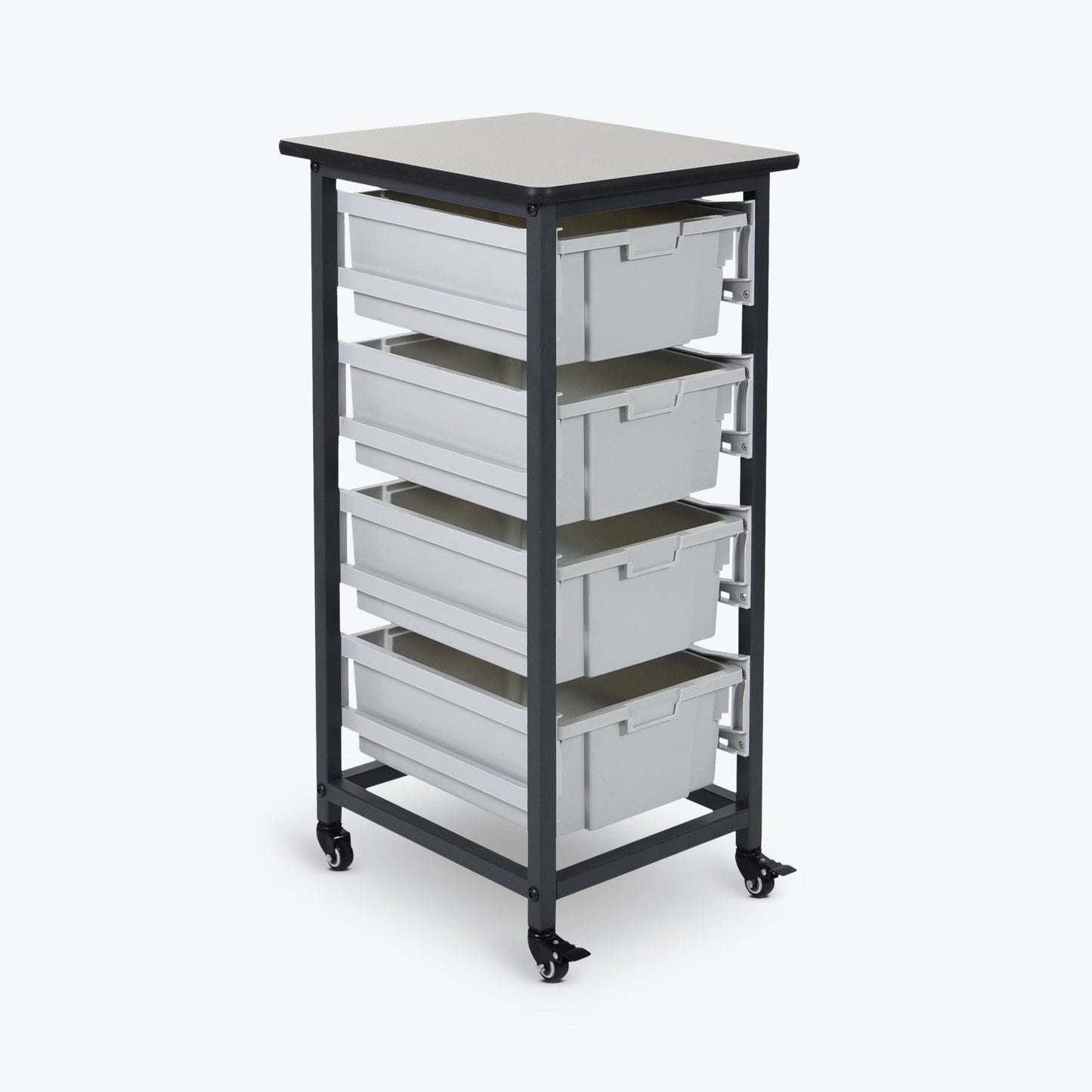 Storage Bin Unit, Mobile, Single Row, Holds 4-Large Bins, 17.125"W x 20"D x 37.5"H, Steel Frame (DROP SHIP ONLY)