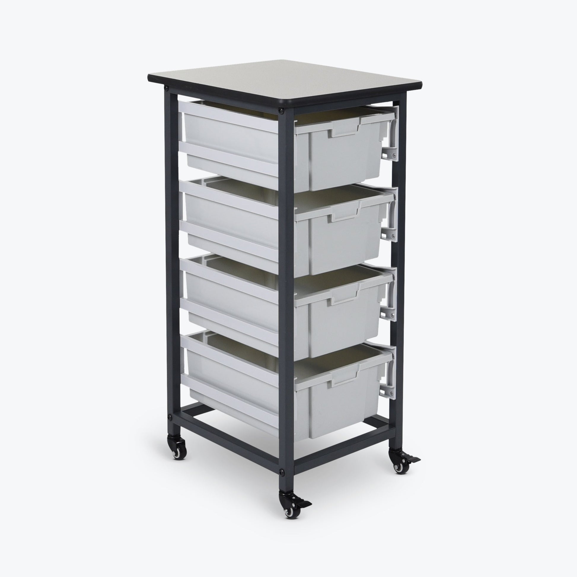 Storage Bin Unit, Mobile, Single Row, Holds 4-Large Bins, 17.125"W x 20"D x 37.5"H, Steel Frame (DROP SHIP ONLY)