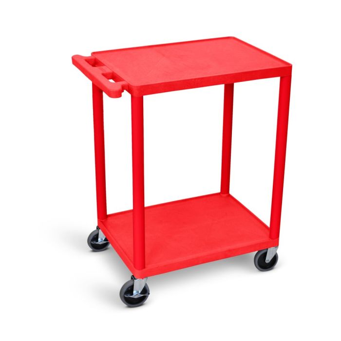 Cart, Two Shelves, Foam Plastic, Red, 24"W x 18"D x 33.5"H, (4) 4" Heavy Duty Casters (2 with Locking Brakes), Maximum Weight Capacity 400lbs (DROP SHIP ONLY)