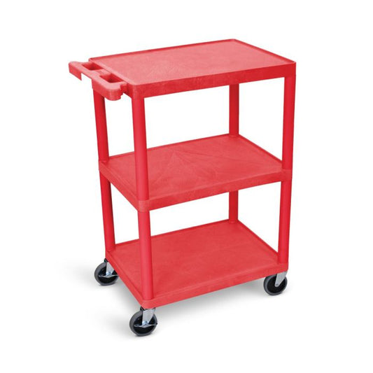 Cart, Three Shelves, Foam Plastic, Red, 24"W x 18"D x 34"H, (4) 4" Casters (2 with Locking Brakes), Maximum Weight Capacity 400lbs (DROP SHIP ONLY)