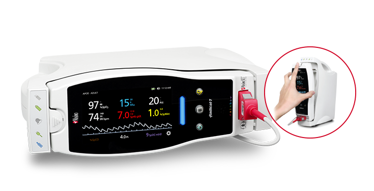 Radical-7 Handheld Includes:  Includes SpO2, Pulse Rate and Perfusion Index (Pi) parameters; (1) RD rainbow SET, Red LNCS or rainbow Patient Cable (Can be Configured with Multiple Optional Configurations of Rainbow Parameters and Features - Contact your sales rep on available options) (Rx) (Continental US & Puerto Rico Only)