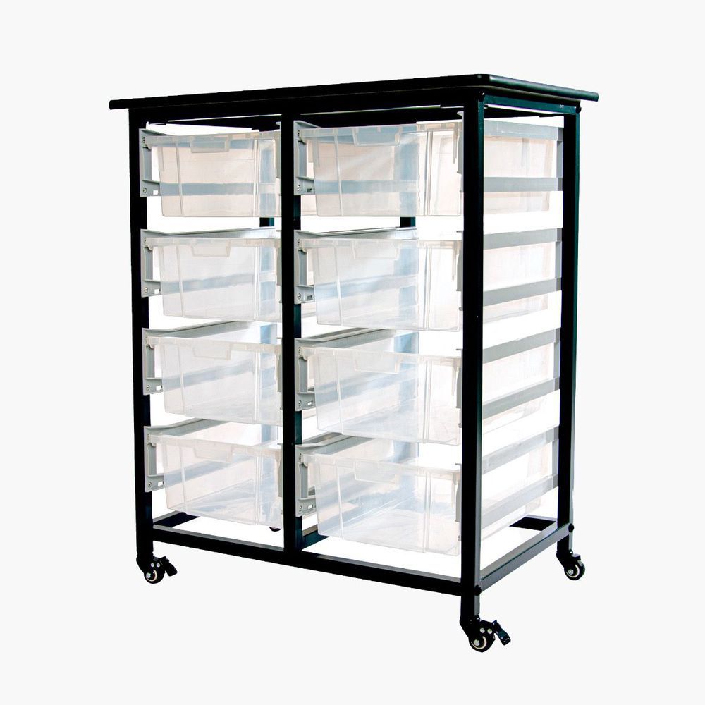 Mobile Bin Storage Unit, Double Row, (8) 6" Deep Large Clear Bins, Overall: 30.75"W x 20"D x 37.5"H (DROP SHIP ONLY)