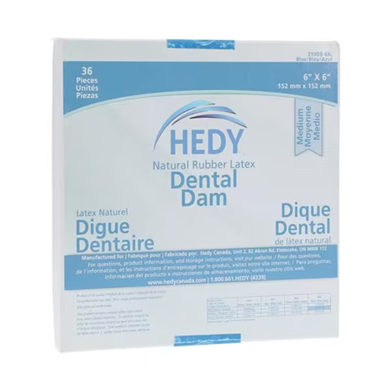 Dental Dam, 6" x 6", Thin Gauge, Blue, 36/bx, 1bx/ea (Not Available for sale into Canada)