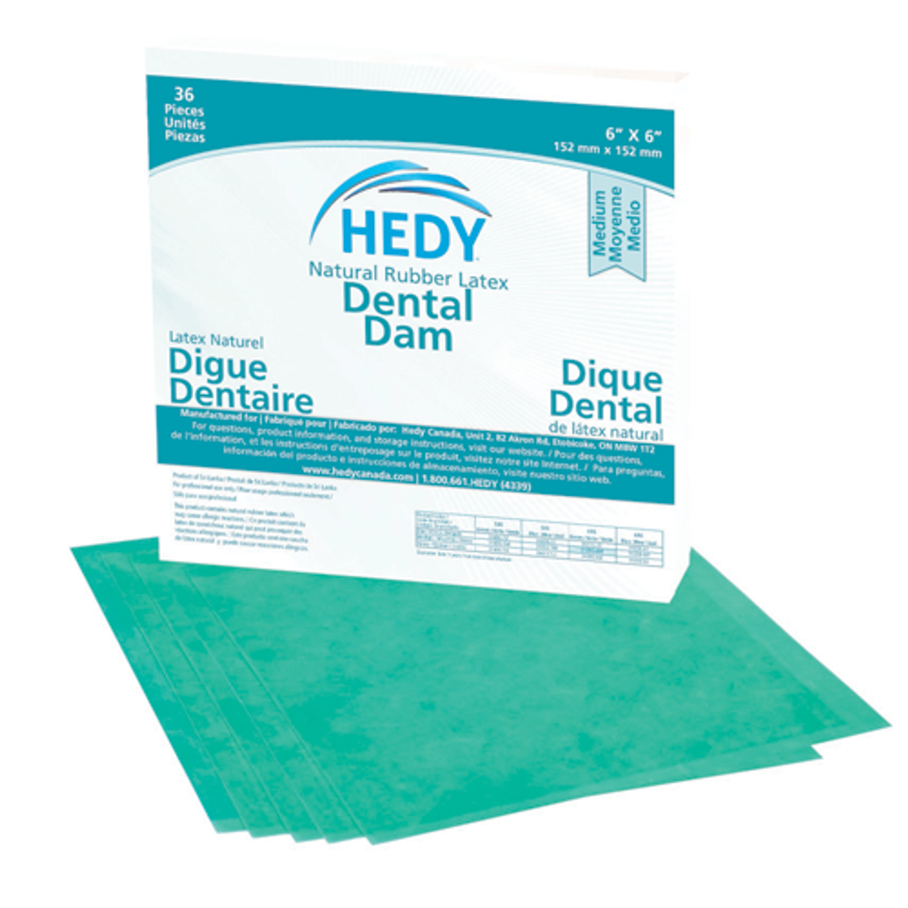 Dental Dam, 6" x 6", Medium Gauge, Green, 36/bx, 1bx/ea (Not Available for sale into Canada)