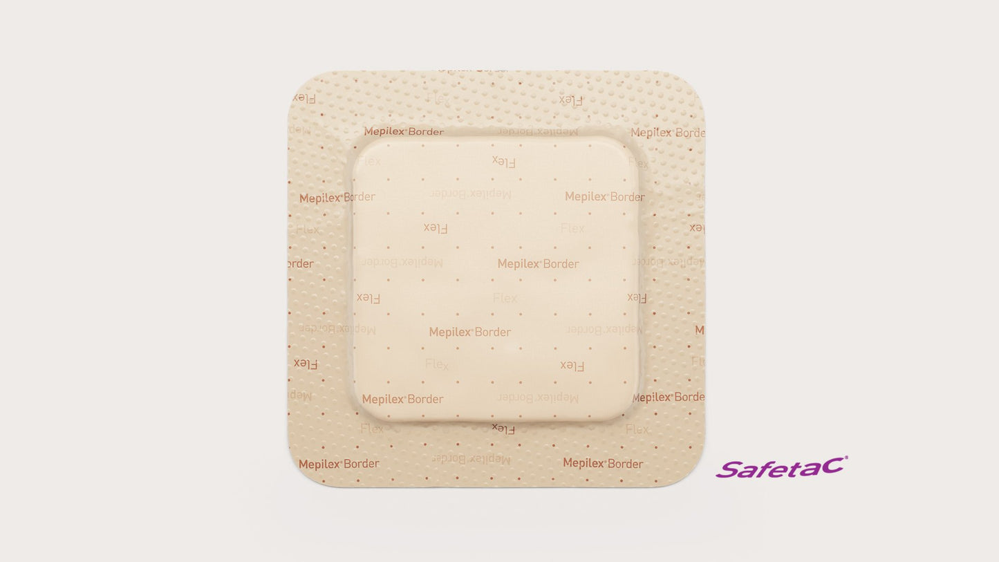 Absorbent Bordered Foam Dressing, 5.2" x 6.3" (13x16cm), Self-Adherent with Border, Sterile, 5/bx,  7 bx/cs (US Only)