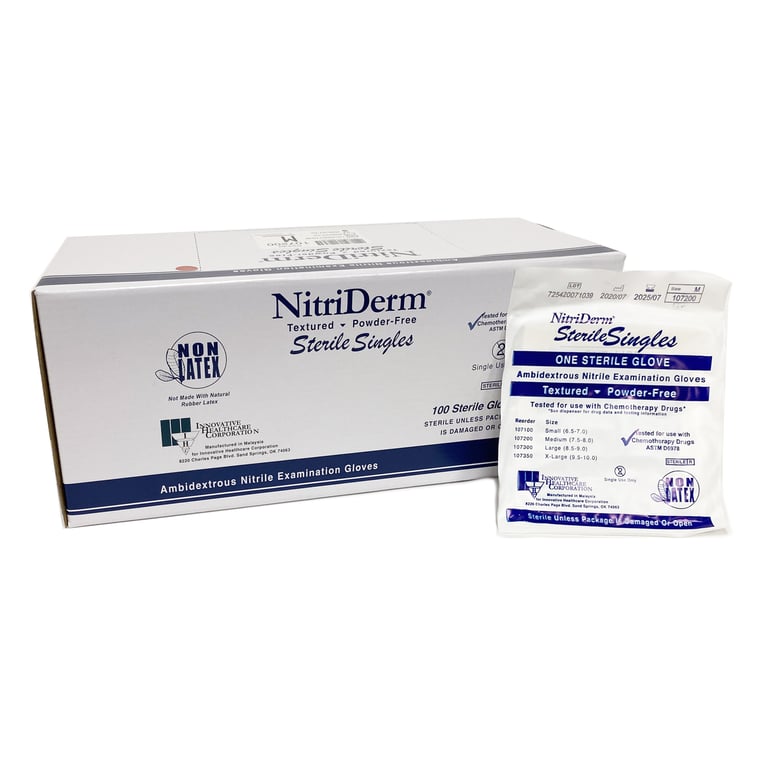 Gloves, Exam, Medium, Nitrile, Chemo Tested, Sterile, PF, Singles, 100/bx, 4 bx/cs