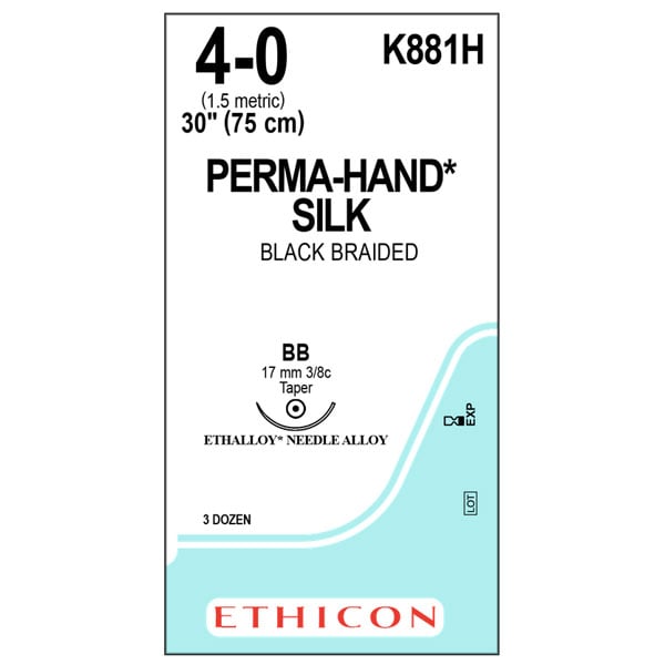 Suture, Taper Point, Size 4-0, 30", Black Braided, Needle BB, 3/8 Circle, 3 dz/bx (Continental US Only)
