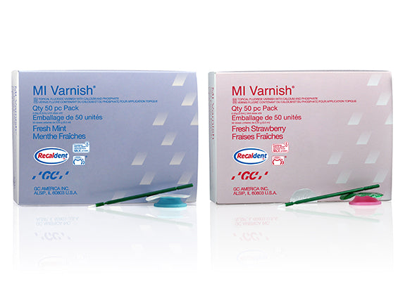 MI Varnish Mint, 50 pc Pack, Mint (.40 mL per pc) 50 disposable green applicators (For sale in the U.S. Only) (Item is considered HAZMAT and cannot ship via Air or to AK, GU, HI, MP, PR, VI)